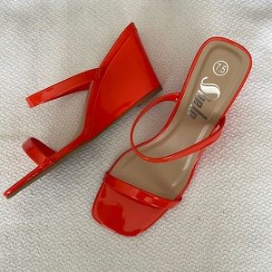 NEW Orange Wedge Heels